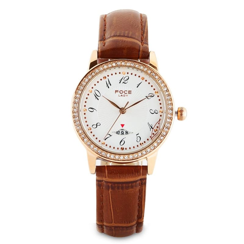 Foce Analogue White Dial Women's Premium Crystal Studded Watch - FA22RGL-WHITE