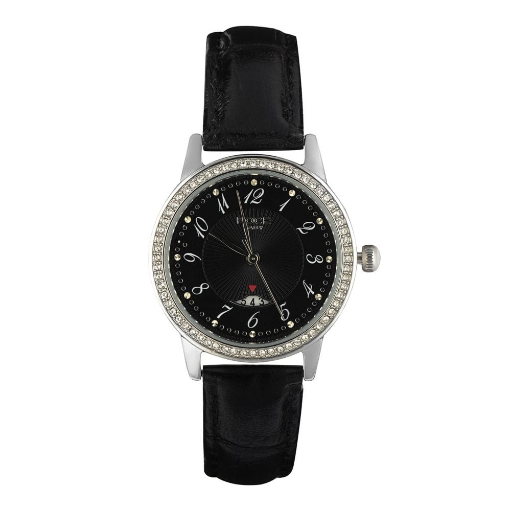 Foce Black Round Analog Wrist Watch for Women with Black Genuine Leather Strap - FA22SSL-BLACK