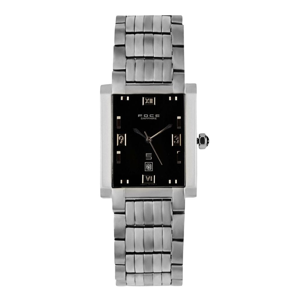 Foce Silver Square Analog Wrist Watch for Men with Silver Metal Strap - F359GS-BLACK