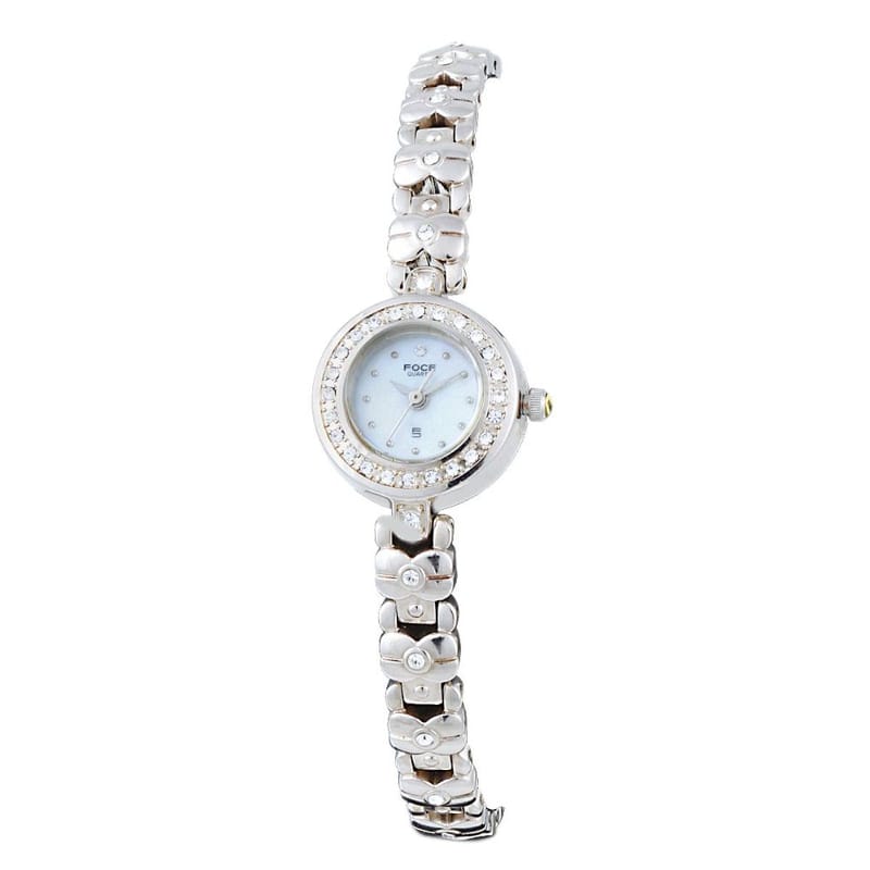 Foce Analog White Crystal Studded Dial | Cases Strap Women's Premium Sleek Watch - F474LS-WHITE