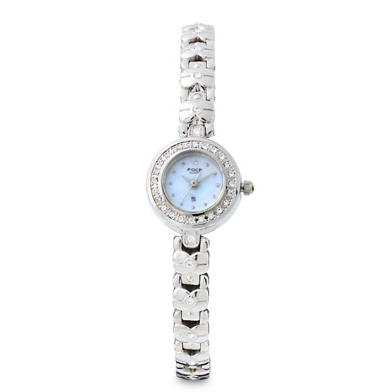 Foce Analog White Crystal Studded Dial | Cases Strap Women's Premium Sleek Watch - F474LS-WHITE