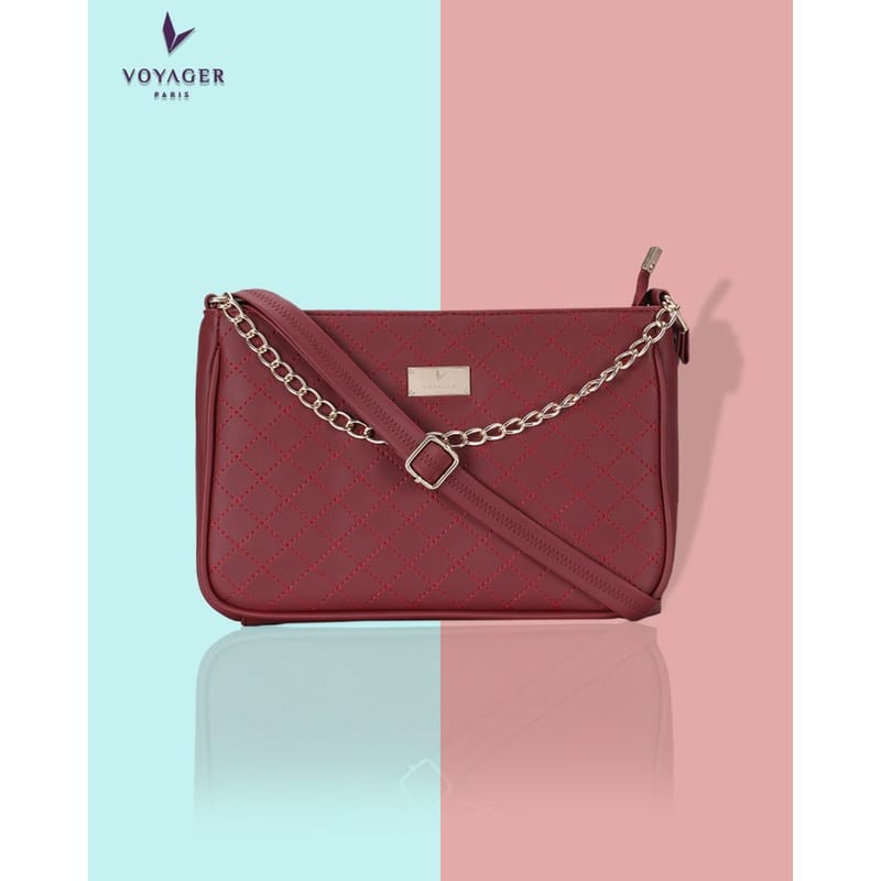 Voyager Paris Juliette Stylish Crossbody Sling Bag with Metal Chain & Adjustable Strap for Girls/Women (Maroon)