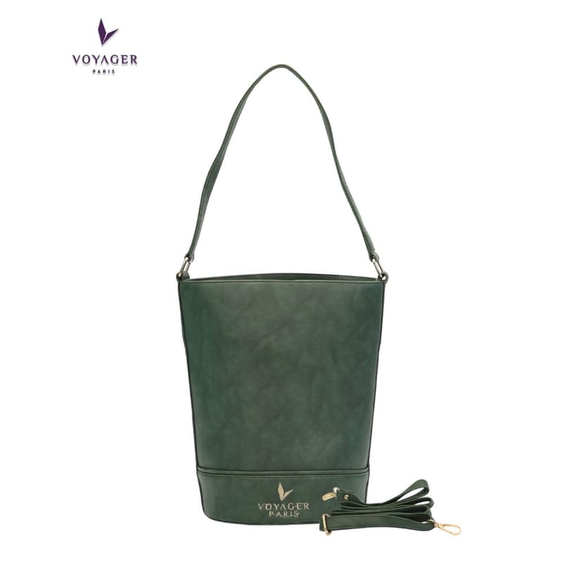 Voyager Paris Camelia Bucket Design Handbag with Long Sling Carry Belt (Green)