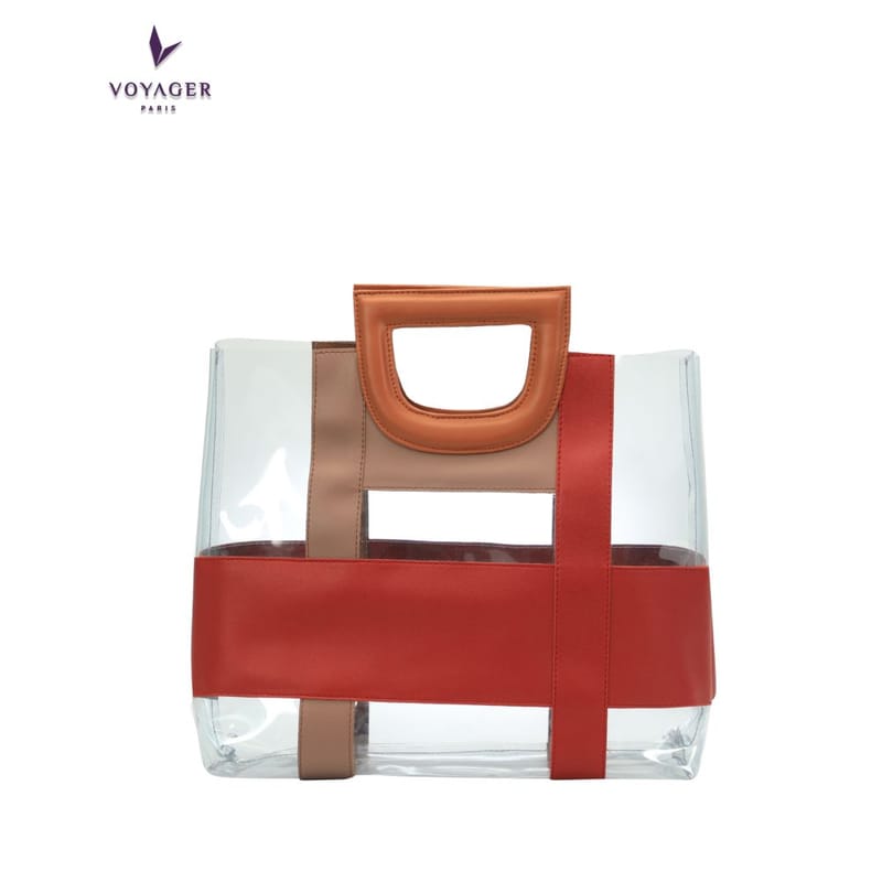 Voyager Paris Ella Semi-Clear Handbag and Tote Waterproof large Beach Bag (Red)