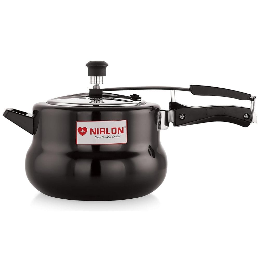 Nirlon Induction and Gas Compatible Hard Anodised Handi Shape Inner Lid Aluminium Pressure Cooker, 5 Litre, Black