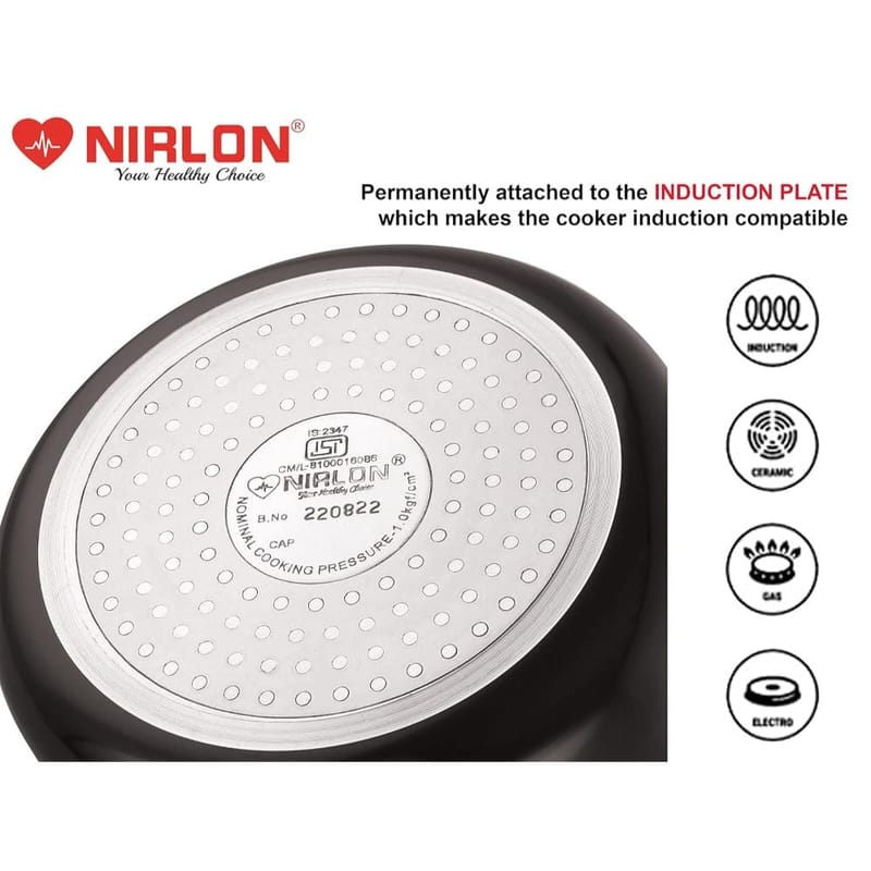 Nirlon Induction and Gas Compatible Hard Anodised Inner Lid Aluminium Pressure Cooker, 5 Litre, Black