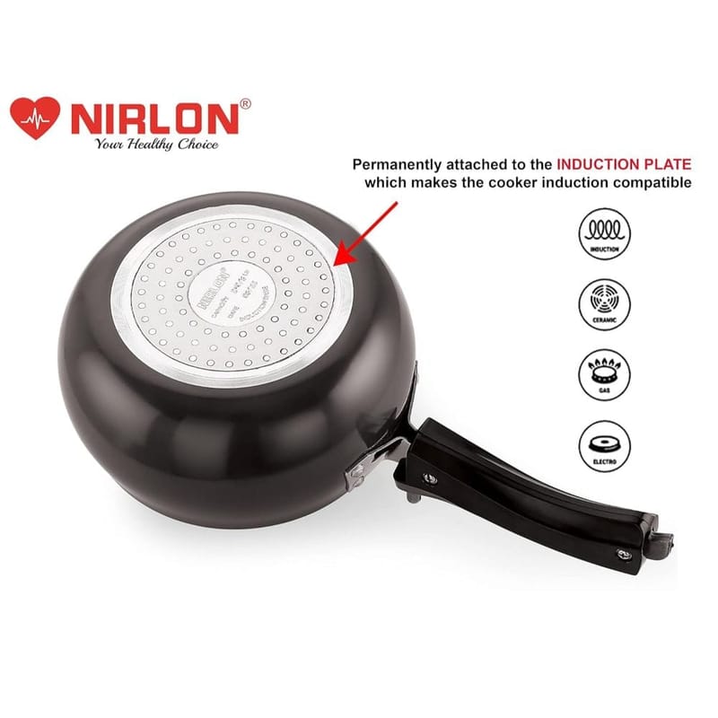 Nirlon Induction Base Hard Anodised Inner Lid Aluminium Pressure Cooker, 3 Litre, Black