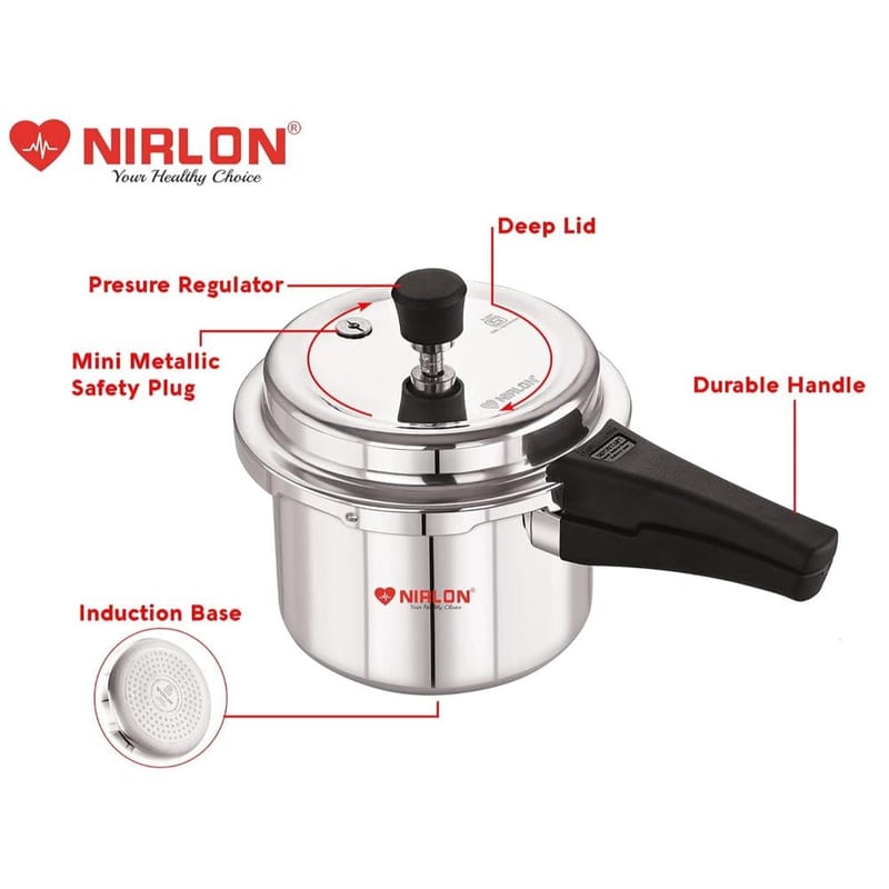 Nirlon Combo Induction Base Outer Lid Aluminium Pressure Cooker, 2 and 3 Liters with Common Lid, Silver