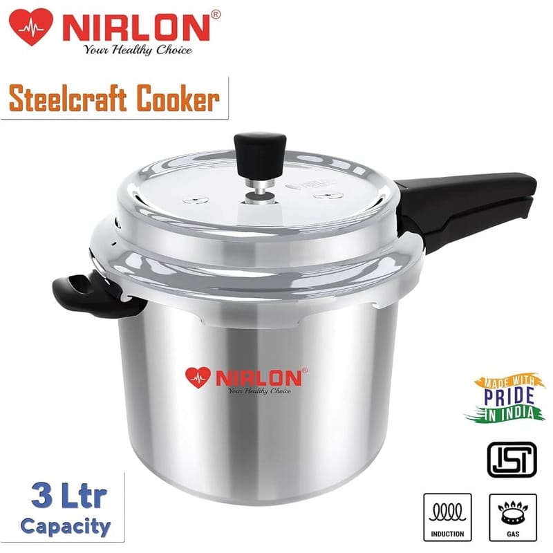 Nirlon Induction Compatible Outer Lid Stainless Steel Pressure Cooker, 3 Liters, Silver