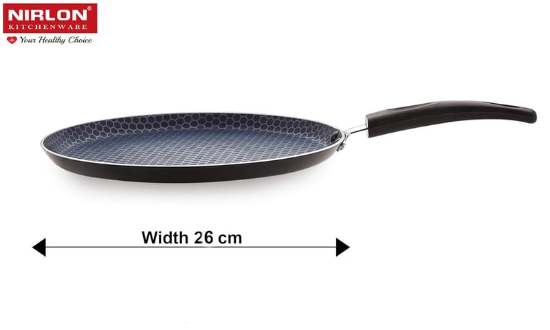 Nirlon Roti/Chapati/Dosa Tawa 26cm with 3-Layer Nonstick Coating 3mm Thickness Aluminum Cookware for Induction /Gas Stove Tops, Black