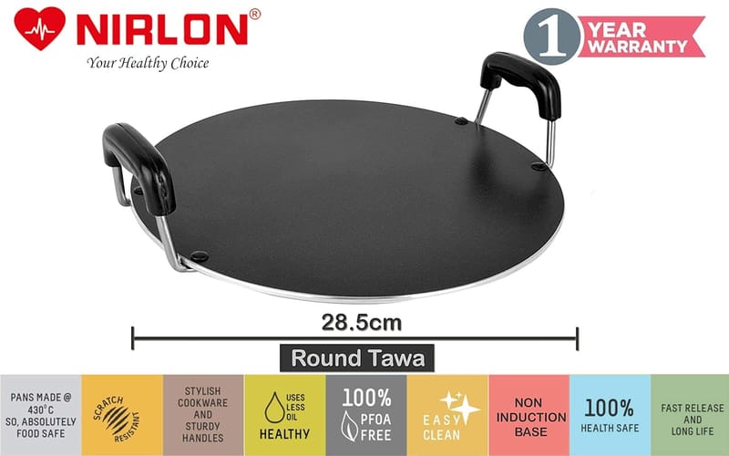 Nirlon Non-Stick Aluminium Cookware Set 3-Piece, Gas Stove Compatible (Flat Tawa | Kadhai | 1 Glass Lid)