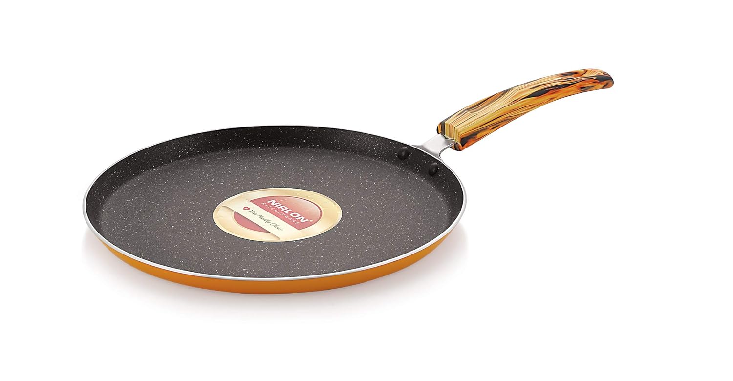 Nirlon Gold Rush Non Stick Aluminium Fry Pan with Glass Lid 24cm, Gold Rush (Compatible with All Gas & stovetops Only)