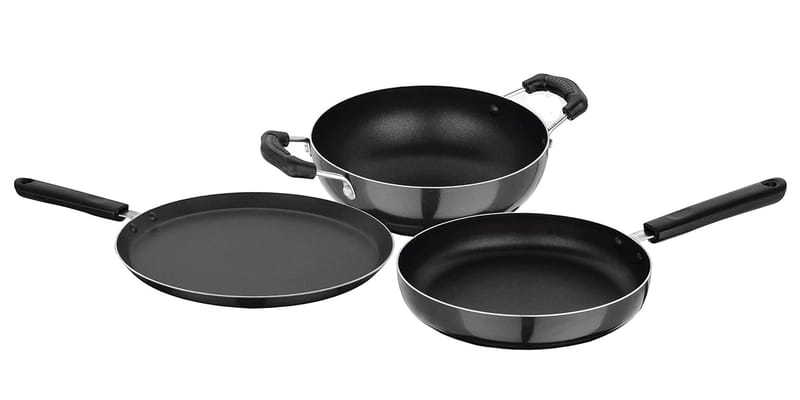 Nirlon Woody 2-Piece Aluminium Non Stick Cookware Frying Pan & Kadai Combo Set (Compatible with All Gas & stovetops)