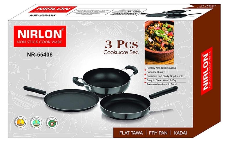 Nirlon Woody 2-Piece Aluminium Non Stick Cookware Frying Pan & Kadai Combo Set (Compatible with All Gas & stovetops)