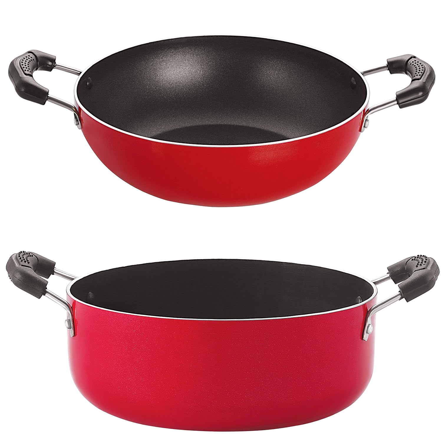 Nirlon Blue Sea 2-Piece Aluminium Non Stick Cookware Frying Pan & Kadai Combo Set (Compatible with All Gas & stovetops)