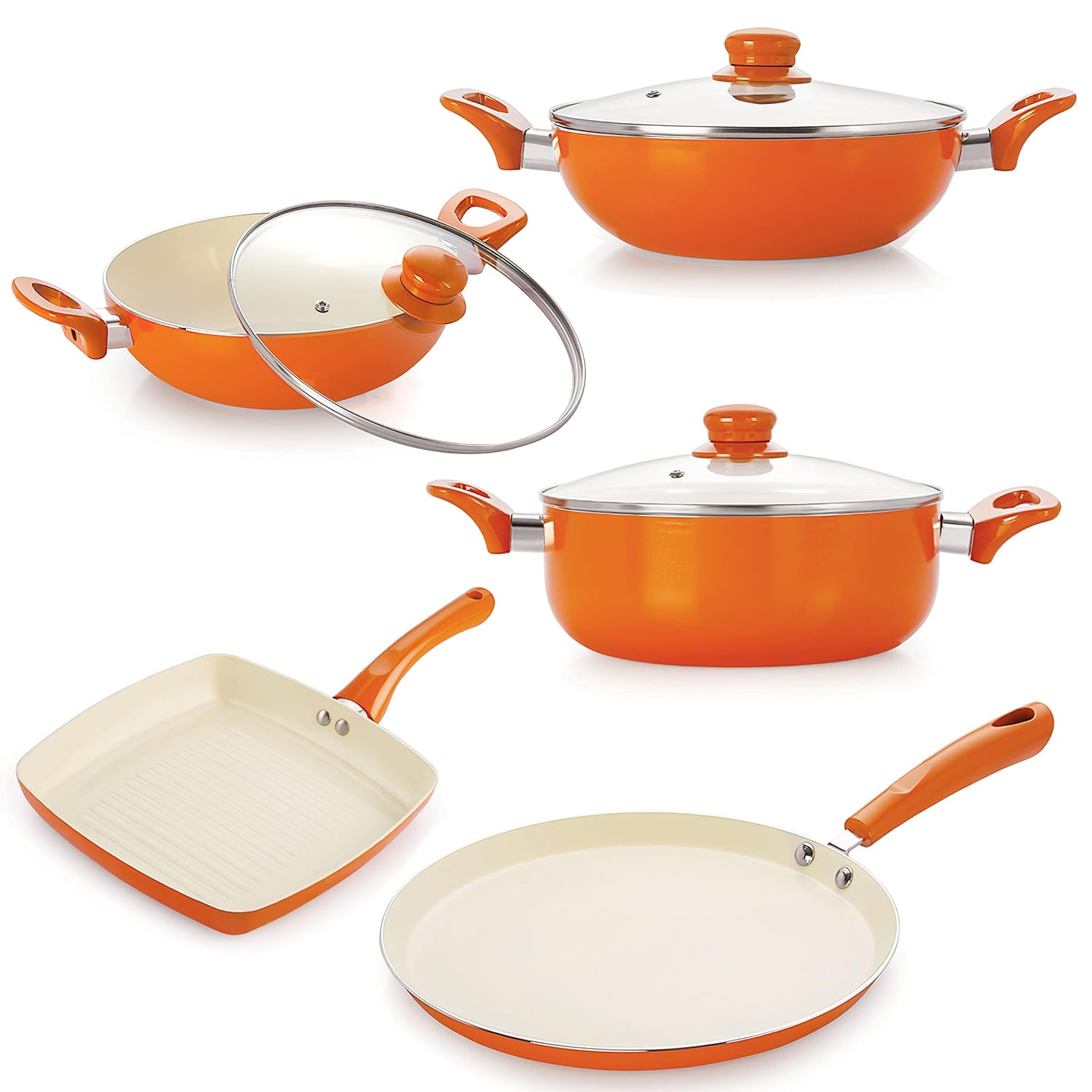 Nirlon Non-Stick 4-Layer Ceramic Coated Cookware Aluminium 10-Piece Cooking Combo