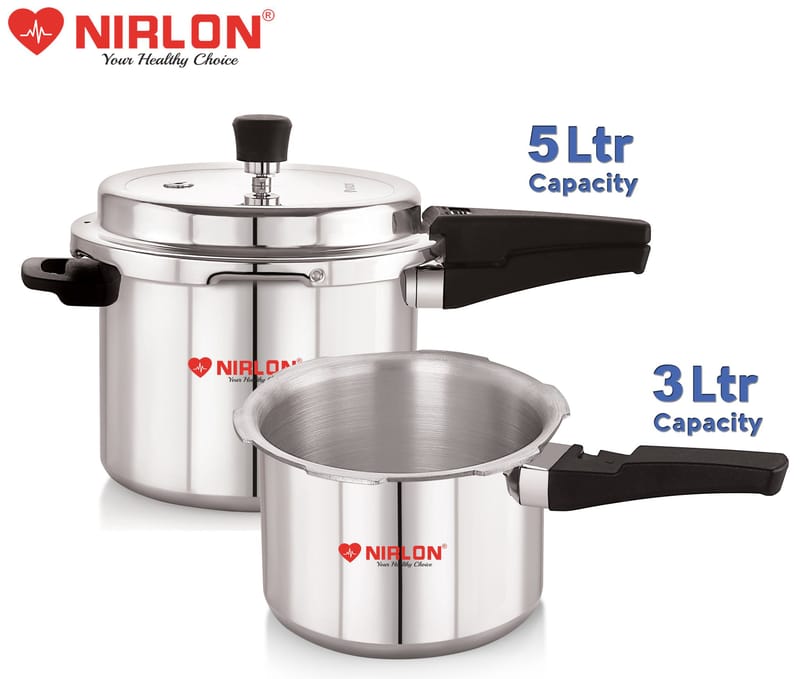 Nirlon Combo Induction Base Outer Lid Aluminium Pressure Cooker, 3 and 5 Liters with Common Lid, Silver