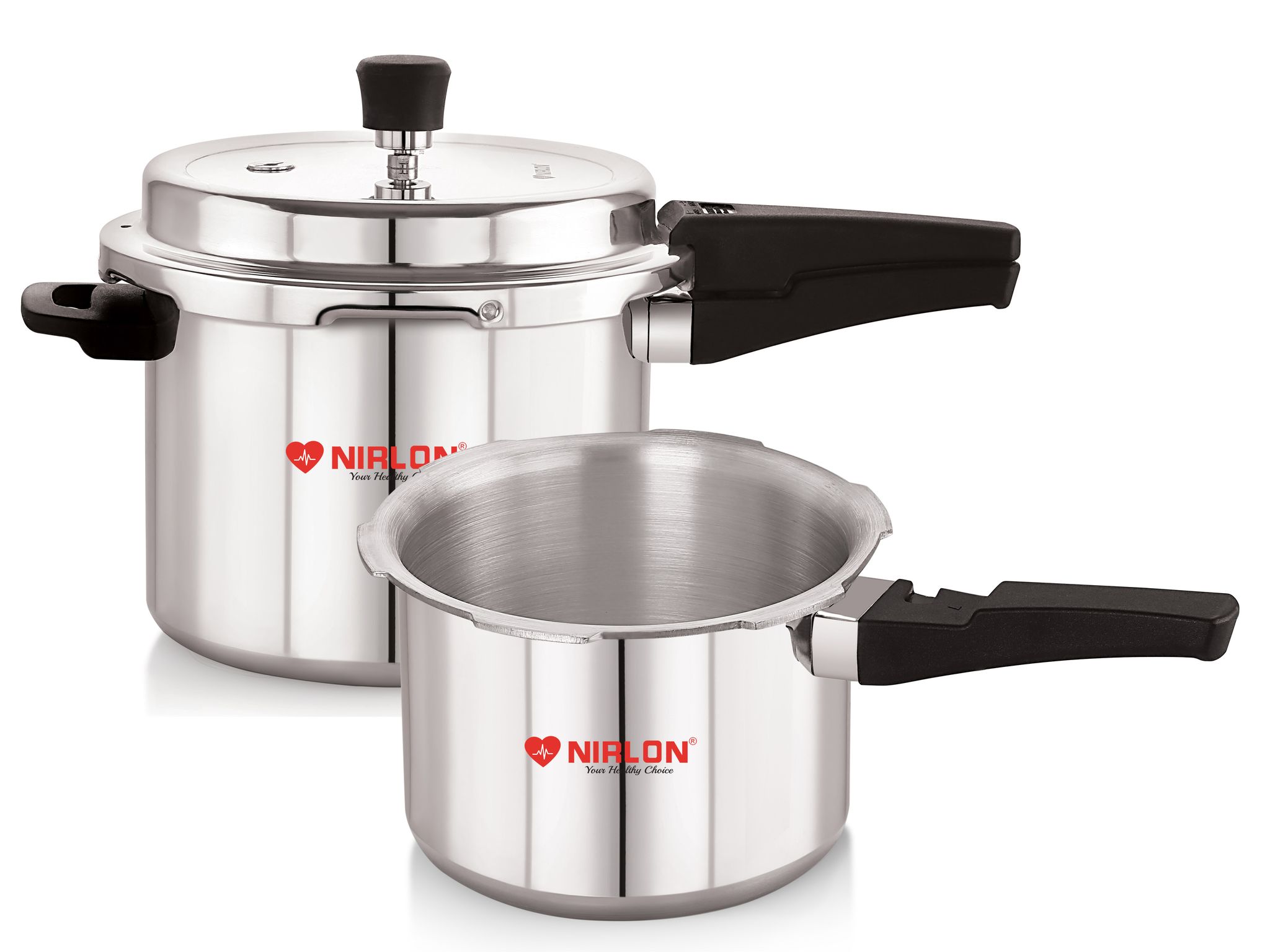 Nirlon Combo Induction Base Outer Lid Aluminium Pressure Cooker, 3 and 5 Liters with Common Lid, Silver