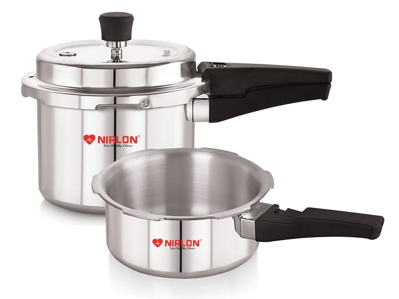 Nirlon Combo Induction Base Outer Lid Aluminium Pressure Cooker, 2 and 3 Liters with Common Lid, Silver