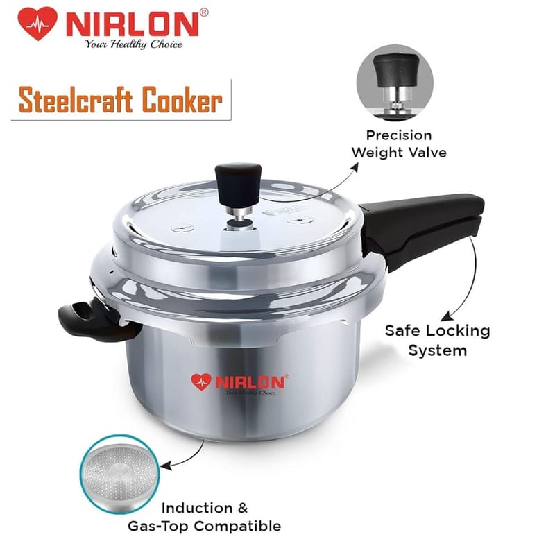 Nirlon Induction Compatible Outer Lid Stainless Steel Pressure Cooker, 3.5 Liters, Silver