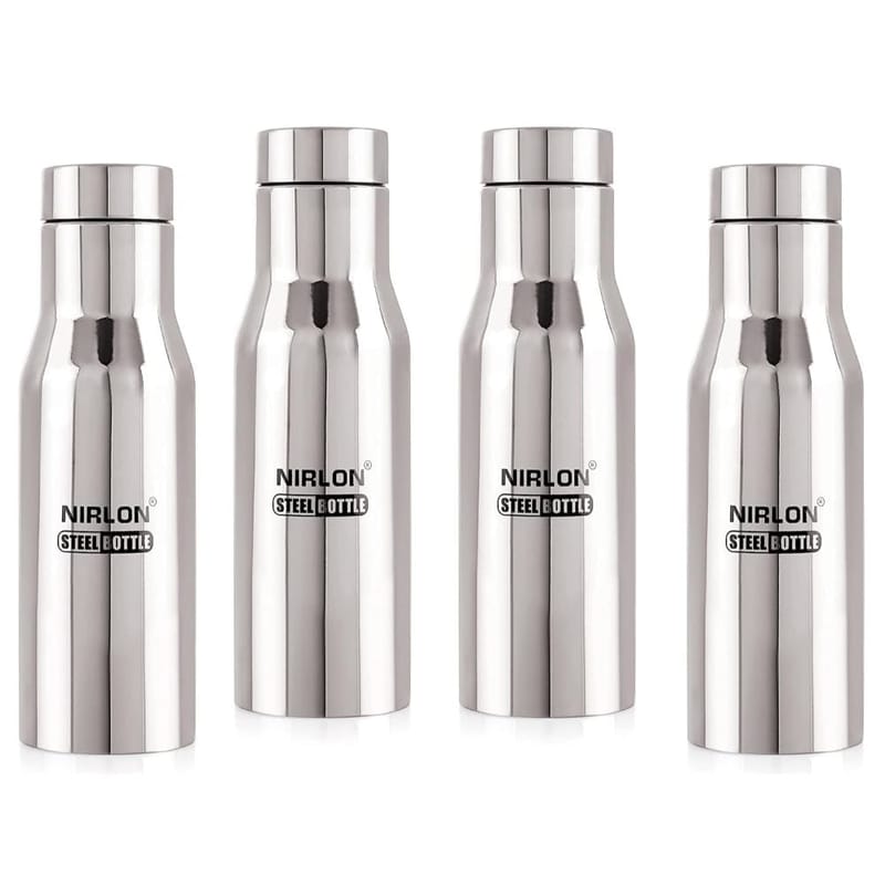 Nirlon Stainless Steel Single Wall Fridge Water Bottle, Silver, Set of 4 (FB_Xing)