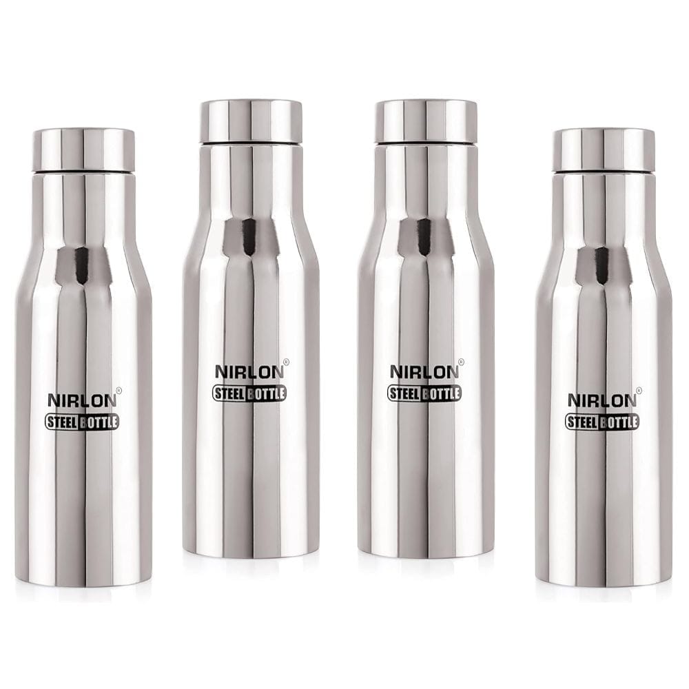 Nirlon Stainless Steel Single Wall Fridge Water Bottle, Silver, Set of 4 (FB_Xing)