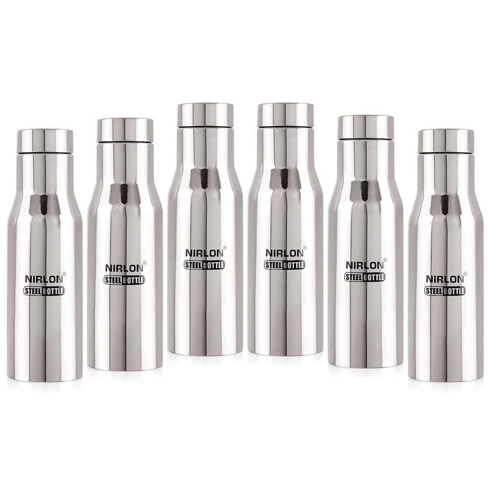 Nirlon Stainless Steel Single Wall Fridge Water Bottle, Silver, Set of 6 (FB_Xing)