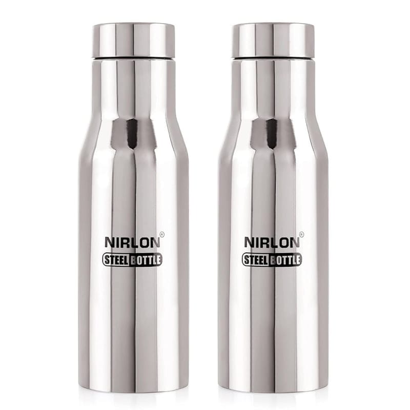 Nirlon Stainless Steel Single Wall Fridge Water Bottle, Silver, Set of 2 (FB_Xing)