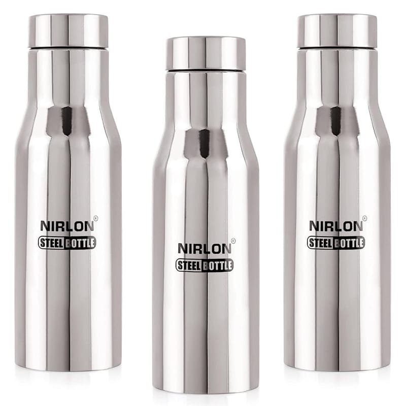 Nirlon Stainless Steel Single Wall Fridge Water Bottle, Silver, Set of 3 (FB_Xing)