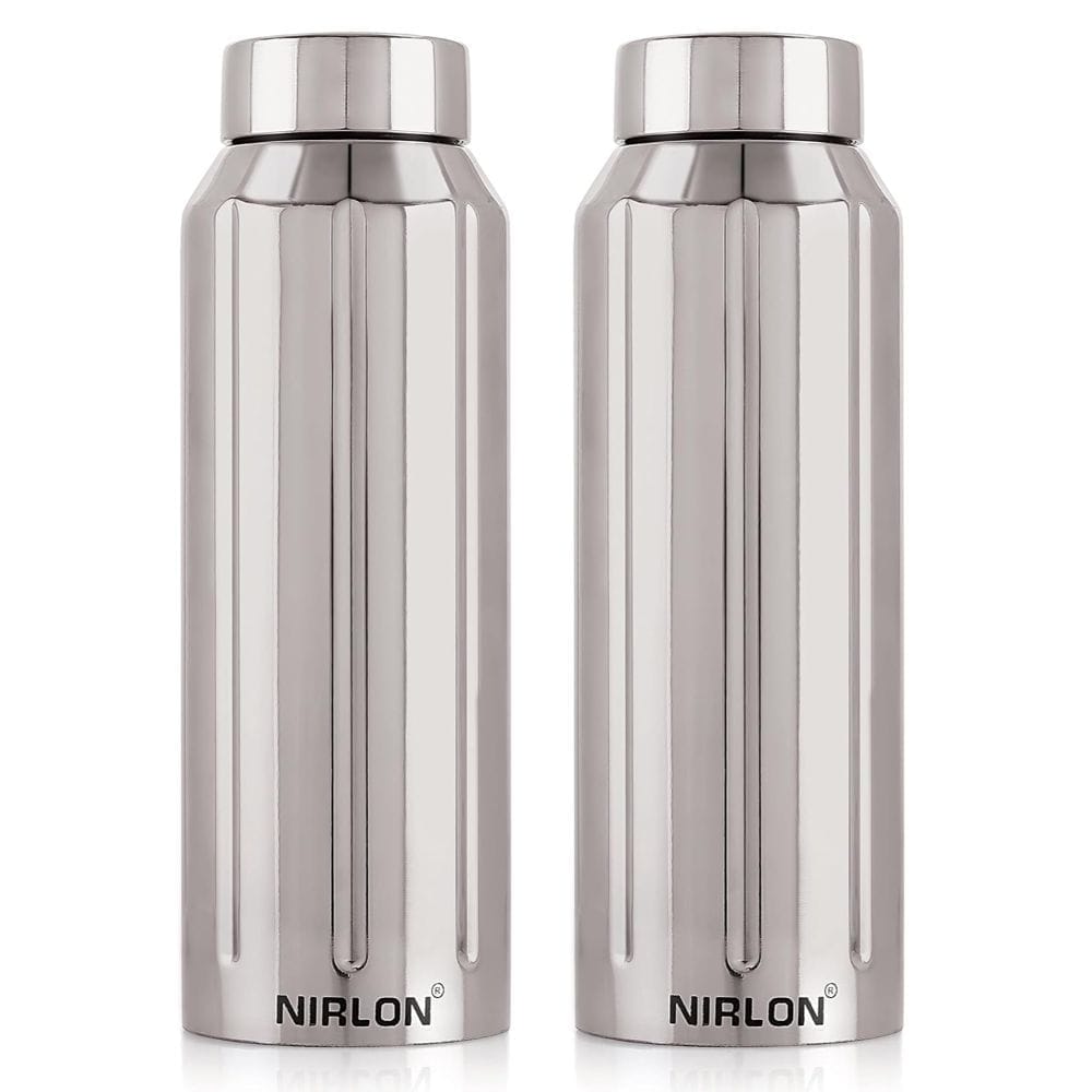 Nirlon Stainless Steel Single Wall Fridge Refrigerator Water Bottle, Silver, Set of 2 (FB_Wave)