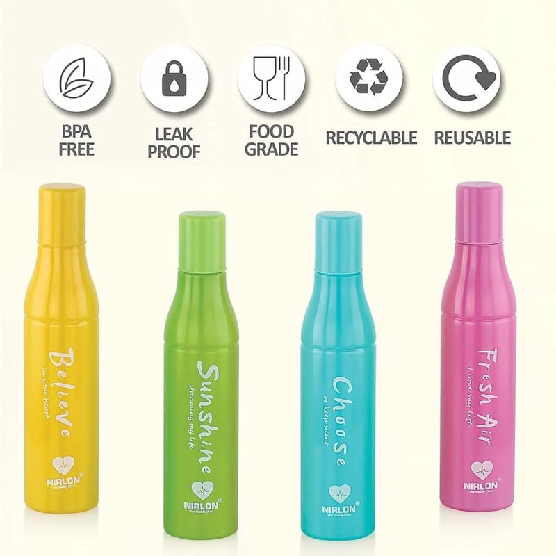 Nirlon Plastic Food Grade Fridge Style Round Water Bottle Set, Multicolor, 350ml, Set of 8 (FB_ROUND BELLA)