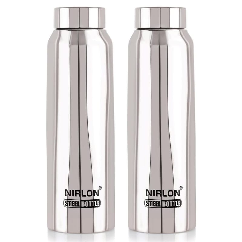 Nirlon Stainless Steel Single Wall Fridge Water Bottle, Silver, Set of 2 (FB_Hiker)