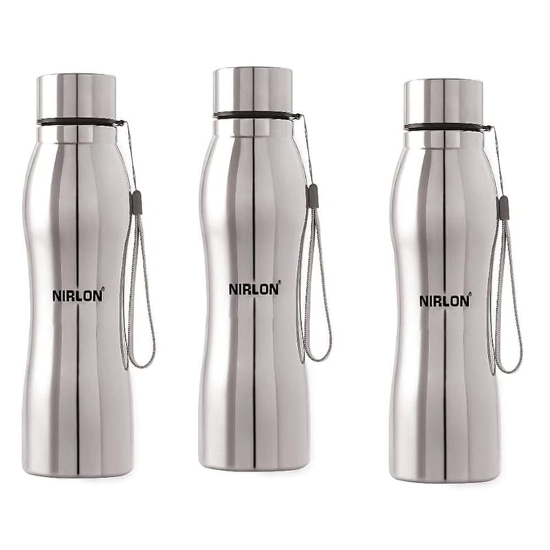 Nirlon Stainless Steel Single Wall Diamond Cut Water Bottle 1000 ML, Set of 3