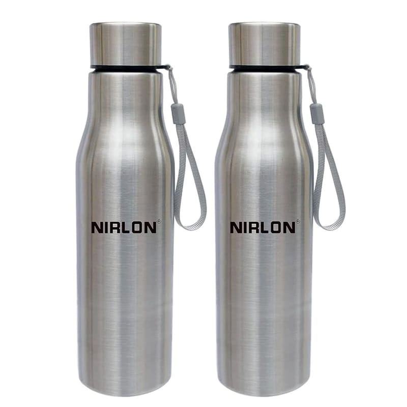 Nirlon Stainless Steel Single Wall Water Bottle with Flip Cap 1000 ML, Set of 2