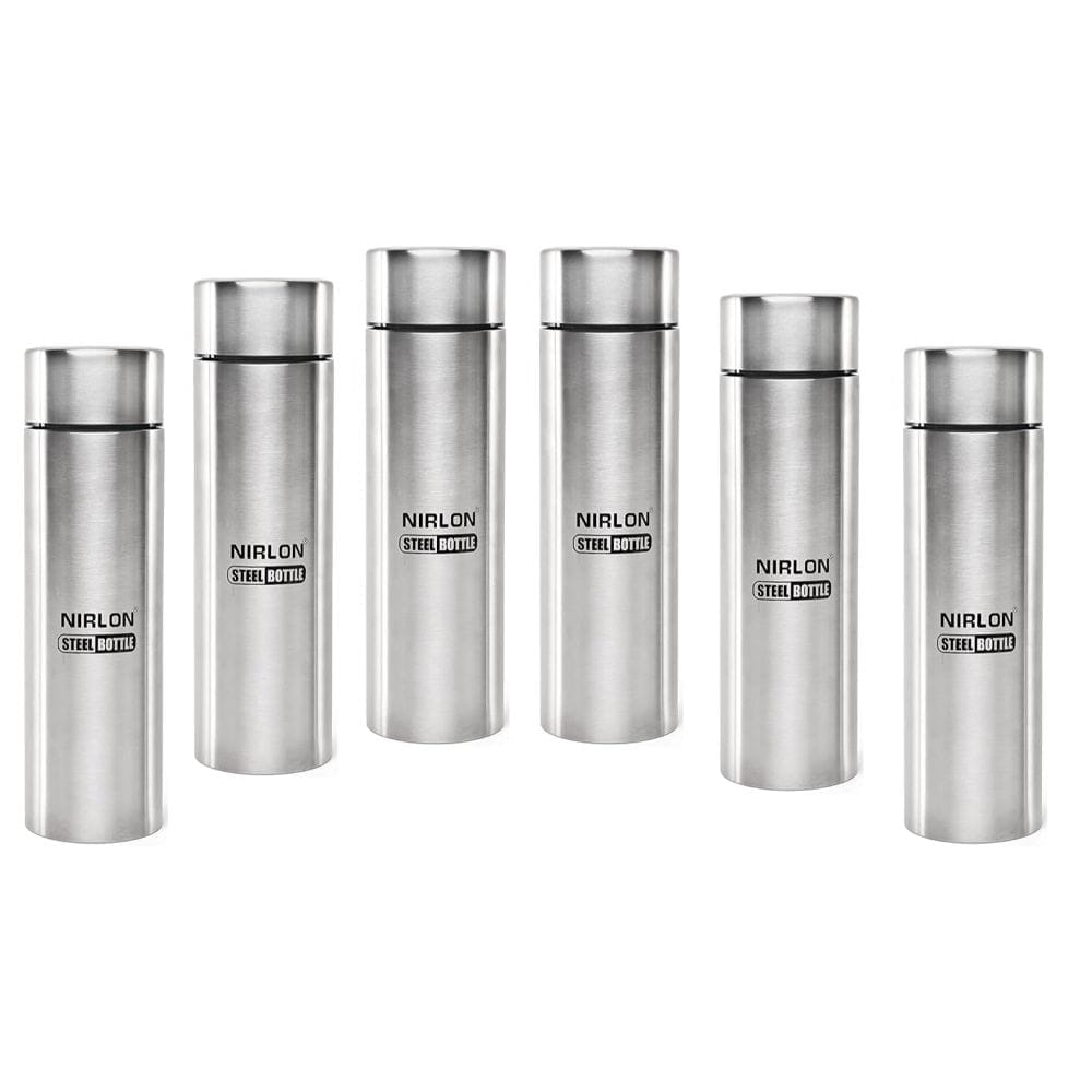 Nirlon Stainless Steel Single Wall Water Bottle 1000 ML, Set of 6