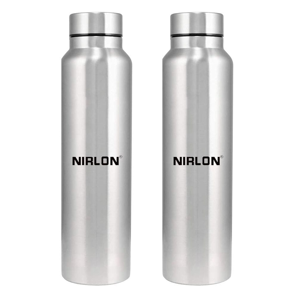 Nirlon Stainless Steel Single Wall Plain Water Bottle 1000 ML, Set of 2