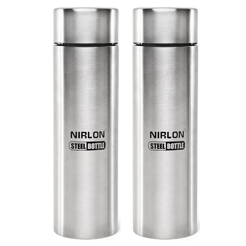 Nirlon Stainless Steel Single Wall Water Bottle 1000 ML, Set of 2