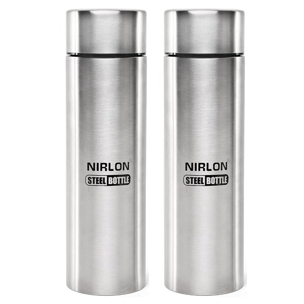 Nirlon Stainless Steel Single Wall Water Bottle 1000 ML, Set of 2