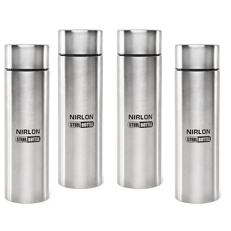 Nirlon Stainless Steel Single Wall Water Bottle 1000 ML, Set of 4