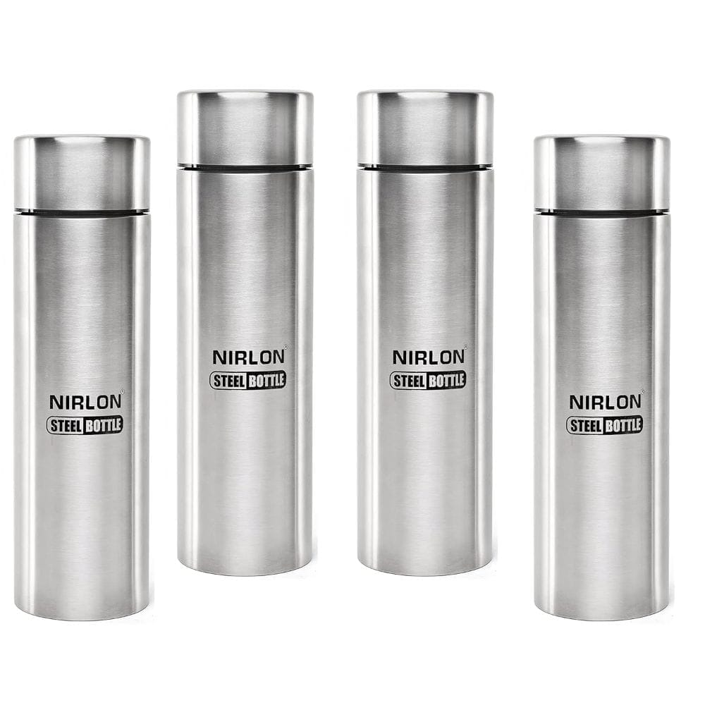 Nirlon Stainless Steel Single Wall Water Bottle 1000 ML, Set of 4