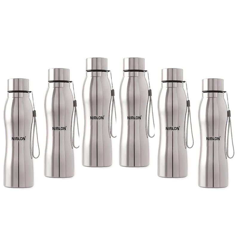 Nirlon Stainless Steel Single Wall Diamond Cut Water Bottle 1000 ML, Set of 6