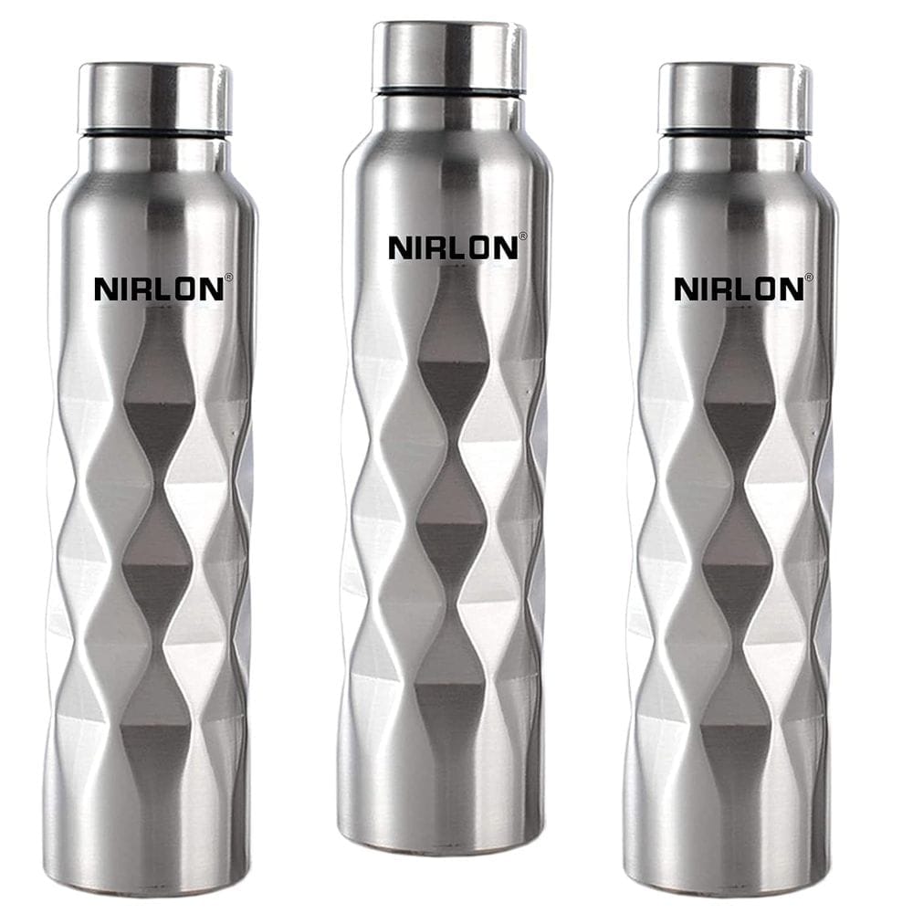 Nirlon Stainless Steel Single Wall Diamond Cut Water Bottle 1000 ML, Set of 3