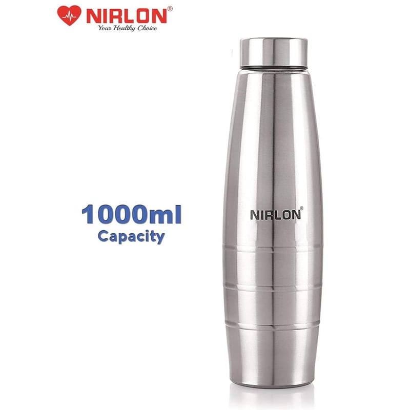 Nirlon Stainless Steel Single Wall Diamond Cut Water Bottle, 1000 ML, Set of 3