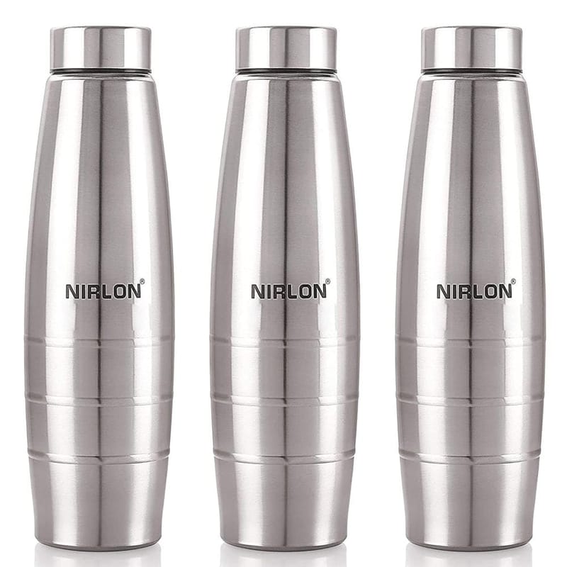 Nirlon Stainless Steel Single Wall Diamond Cut Water Bottle, 1000 ML, Set of 3