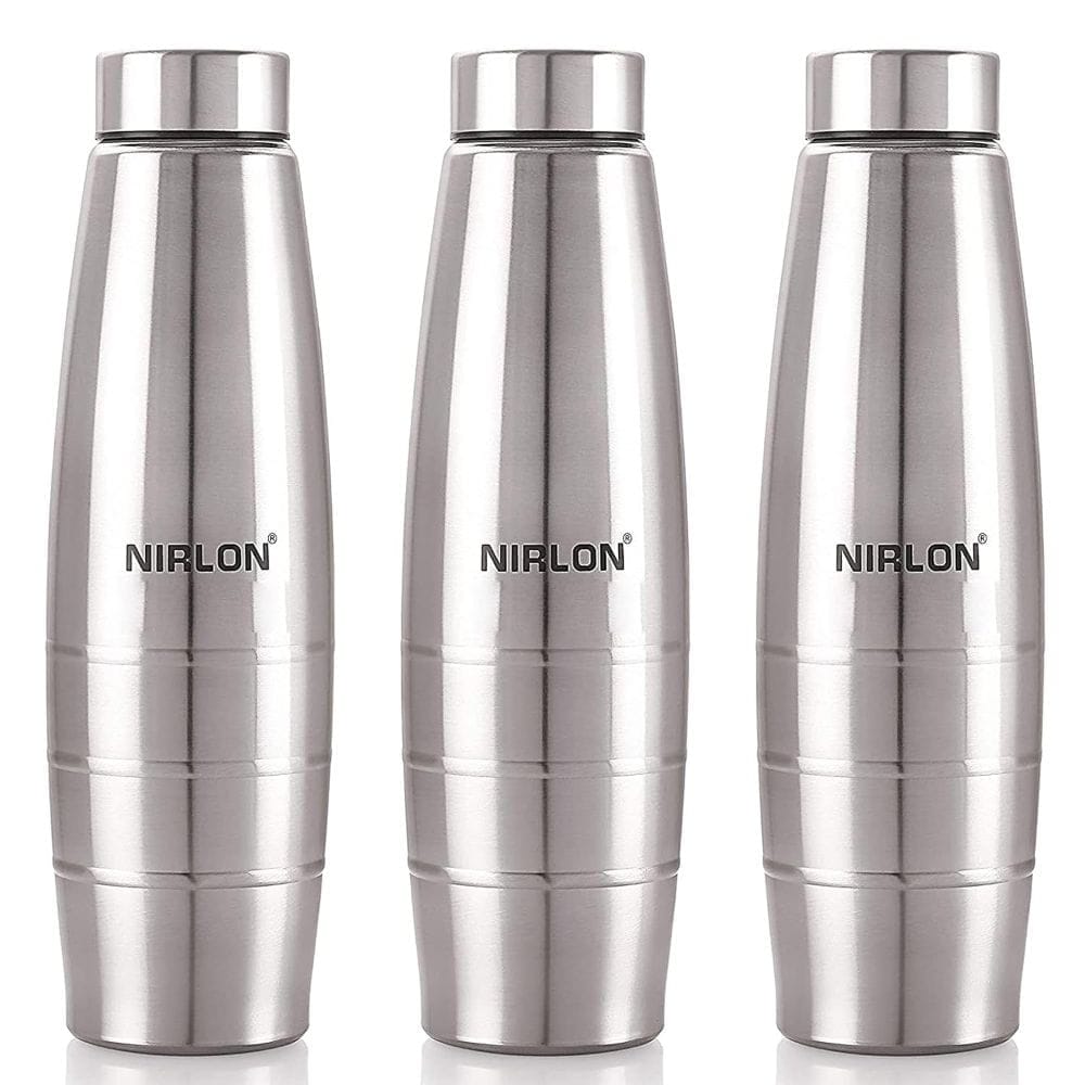 Nirlon Stainless Steel Single Wall Diamond Cut Water Bottle, 1000 ML, Set of 3