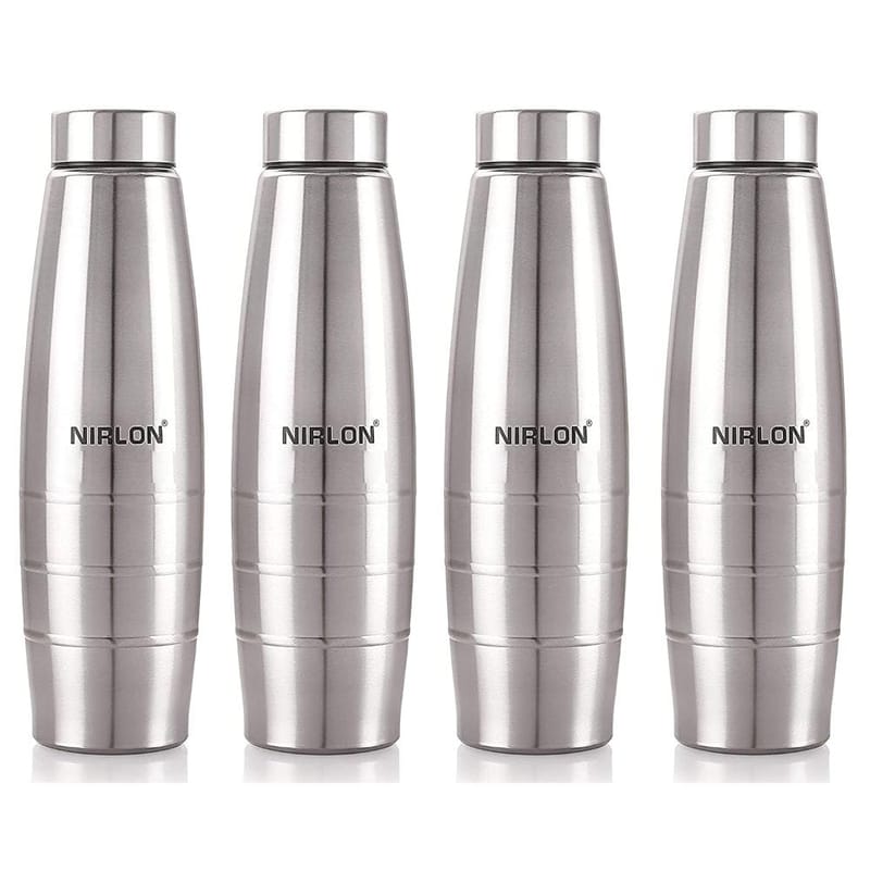 Nirlon Stainless Steel Single Wall Diamond Cut Water Bottle, 1000 ML, Set of 4