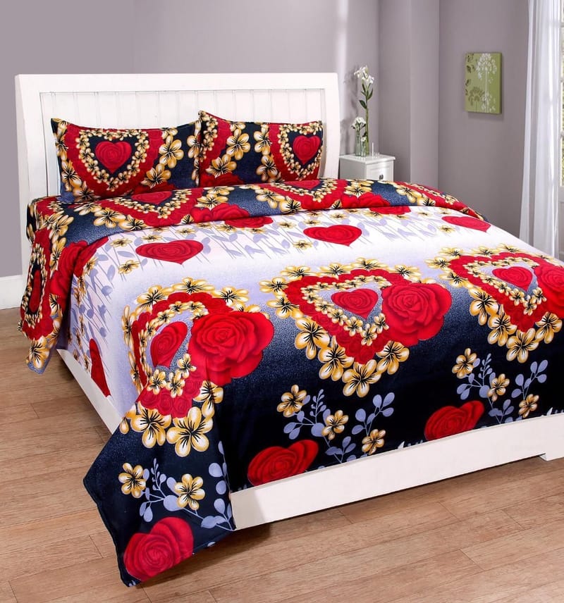 CLIDE PRESENTS 3D DOUBLE BEDSHEET WITH TWO PILLOW COVERS - 90X90 INCH - MULTICOLOR