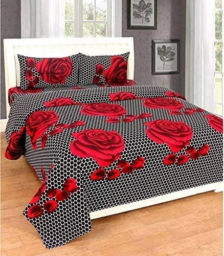 CLIDE PRESENTS 3D DOUBLE BEDSHEET WITH TWO PILLOW COVERS - 90X90 INCH - MULTICOLOR