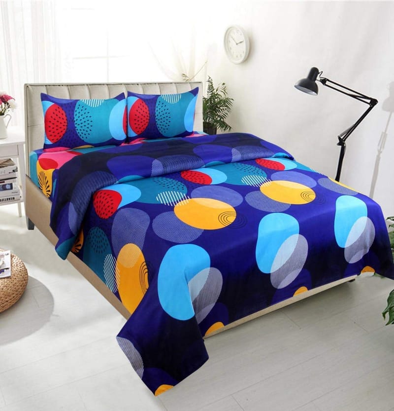 CLIDE PRESENTS 3D DOUBLE BEDSHEET WITH TWO PILLOW COVERS - 90X90 INCH - MULTICOLOR