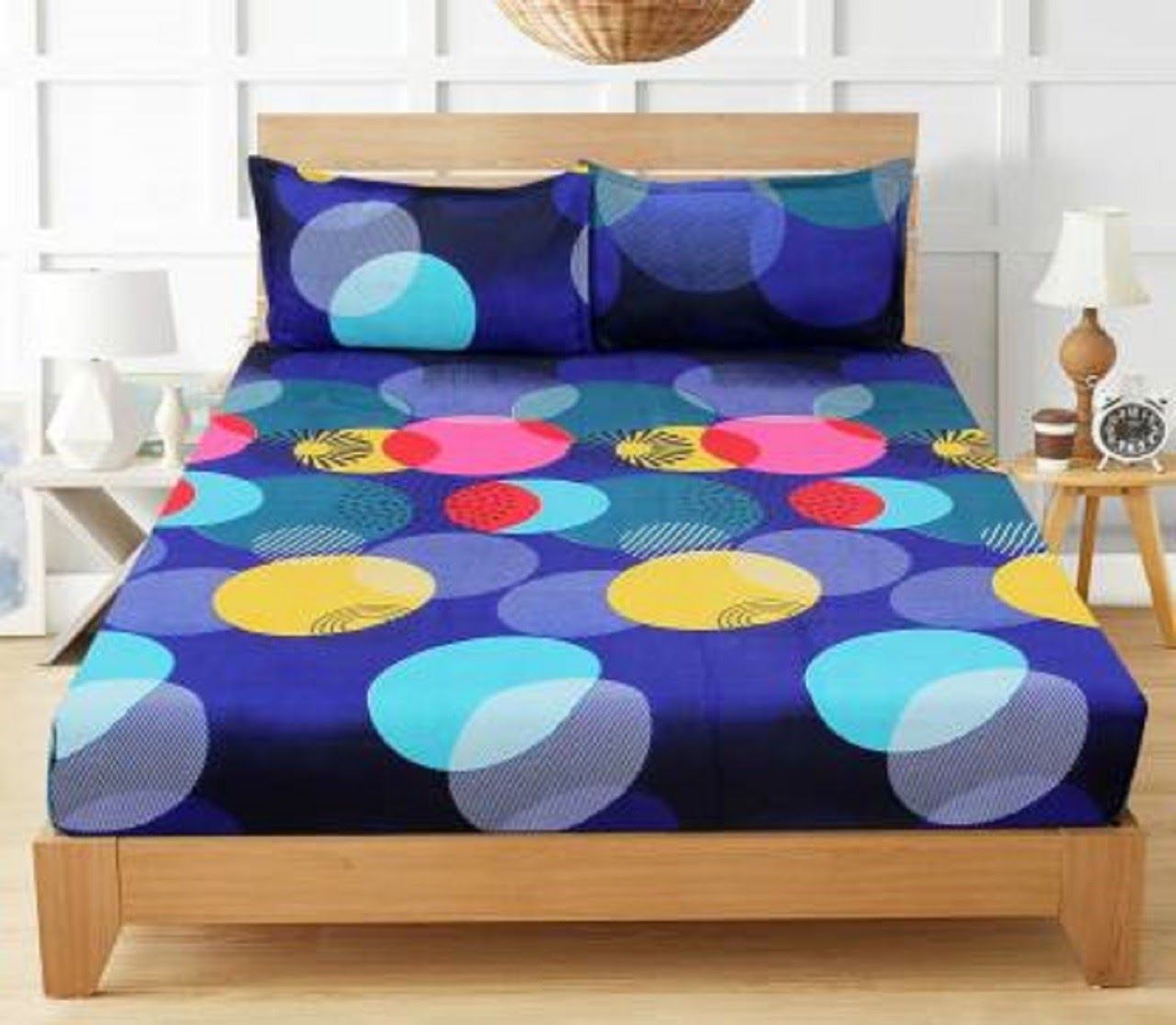 CLIDE PRESENTS 3D DOUBLE BEDSHEET WITH TWO PILLOW COVERS - 90X90 INCH - MULTICOLOR